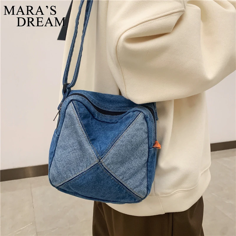 

Mara's Dream Denim Jeans Messenger bag Cool Girl Small square bag Fashion High Street Style Nice Mini Splicing Denim Women's Bag