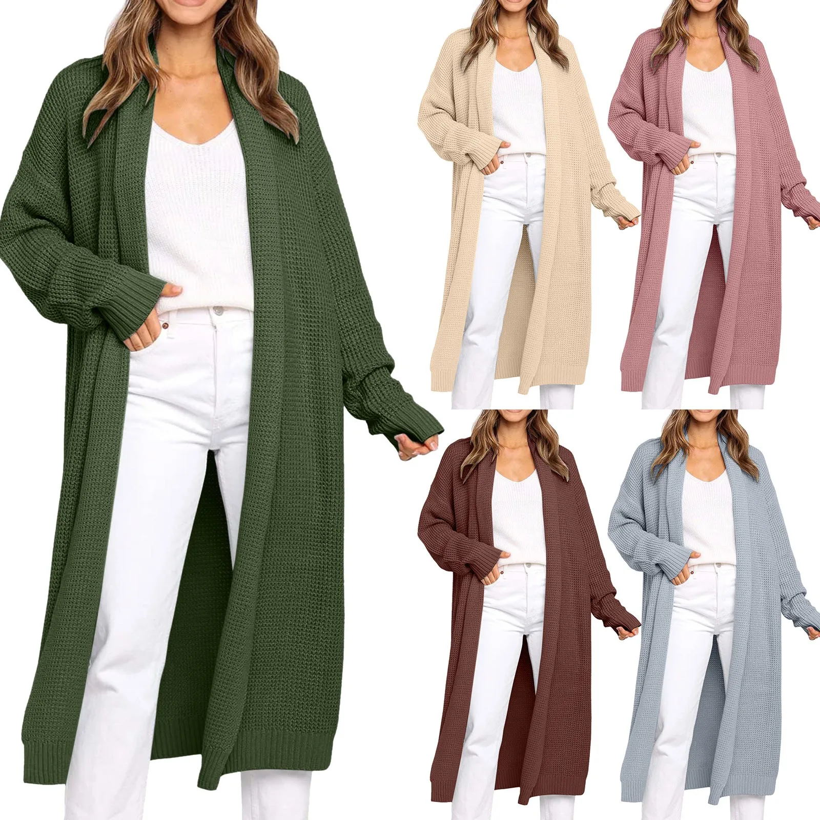 

Womens Long Cardigans Sweaters Fall Oversized Slouchy Knit Chunky Open Front Sweater Coat With Pockets