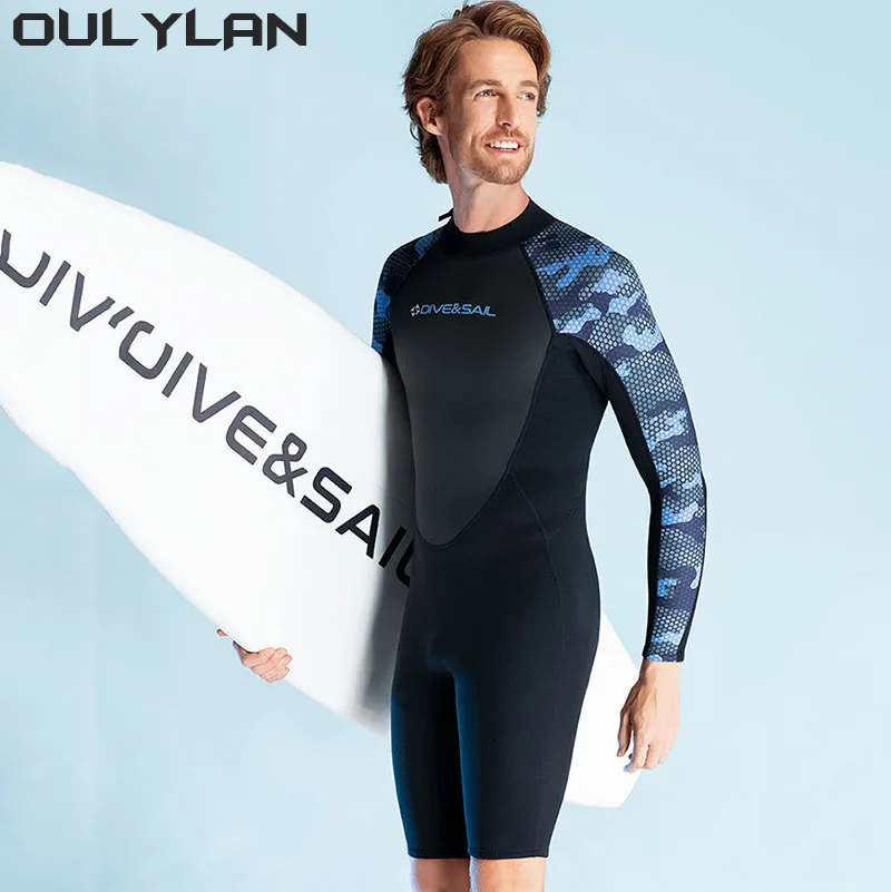 

Oulylan Wetsuit 2MM Neoprene Shorty Men Front Zip Long Sleeves Diving Suit for Underwater Snorkeling Swimming Surfing Wet Suits