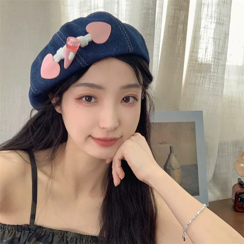 Sweet Pink Denim Beret Girl Women's Summer Thin Breathable Cow Horn Button Fashion Retro Style Octagonal Hat Beret Cap
Sweet Pink Denim Beret Girl Women's Summer Thin Breathable Cow Horn Button Fashion Retro Style Octagonal Hat Beret Cap
