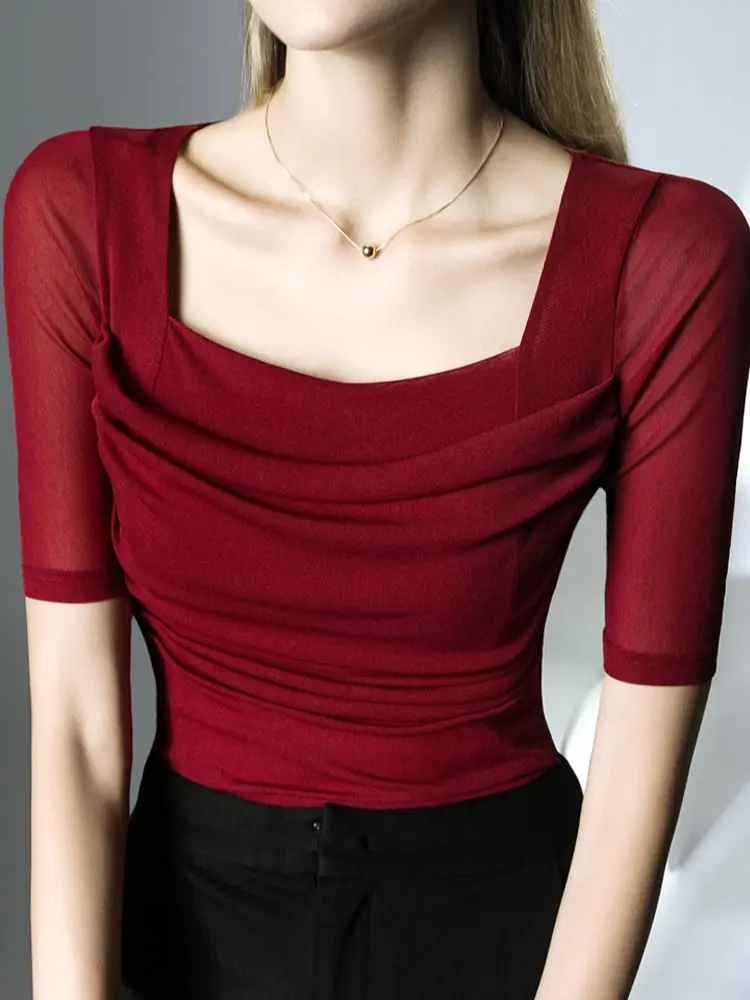 Футболка женская сетчатая с квадратным вырезом, топ с рукавом до локтя, стрейчевая рубашка-футляр, лето
Футболка женская сетчатая с квадратным вырезом, топ с рукавом до локтя, стрейчевая рубашка-футляр, лето