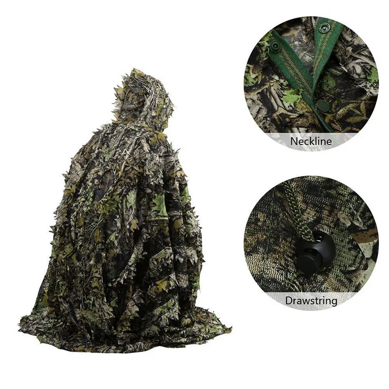 

3D Tree Maple Leaf Ghillie Suit Bionic Camouflage Cloak Hunting Sunscreen Breathable Anti-Sweat CS Games Training Hooded Jacket