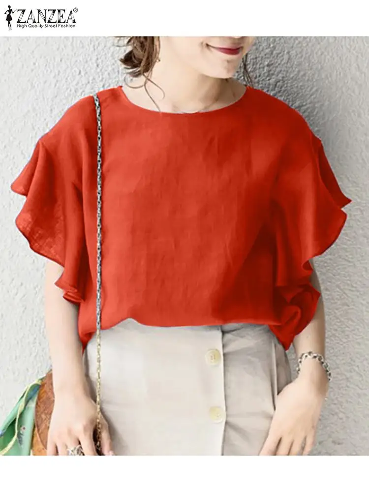 Elegant Short Sleeve Solid Blouse ZANZEA Summer Women Fashion Casual Loose Tunic Tops Female Party Blusas Ruffles Hem Work Shirt
Elegant Short Sleeve Solid Blouse ZANZEA Summer Women Fashion Casual Loose Tunic Tops Female Party Blusas Ruffles Hem Work Shirt