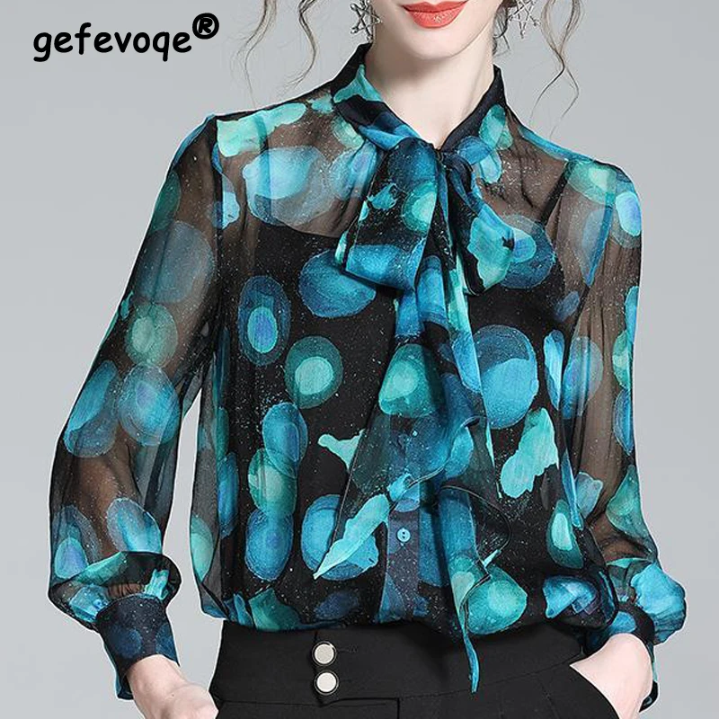 Women Bow Lace Up Luxury Designer Elegant Button Up Shirt Spring Autumn Fashion Print Blouse Office Lady Loose Long Sleeve Tops 
Women Bow Lace Up Luxury Designer Elegant Button Up Shirt Spring Autumn Fashion Print Blouse Office Lady Loose Long Sleeve Tops