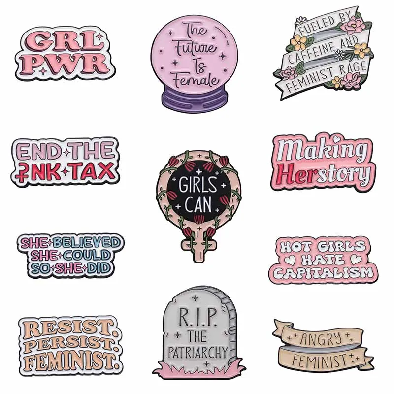 

Feminist Quotes Enamel Pins Making Her Strong Girls Can GRL PWR Brooch Lapel Badges Jewelry Gift for Friends Female