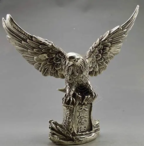 

ZAMTAC Elaborate Chinese Collectible Old Decorated Handwork Tibetan Silver Flying Eagle On Mountain Statue