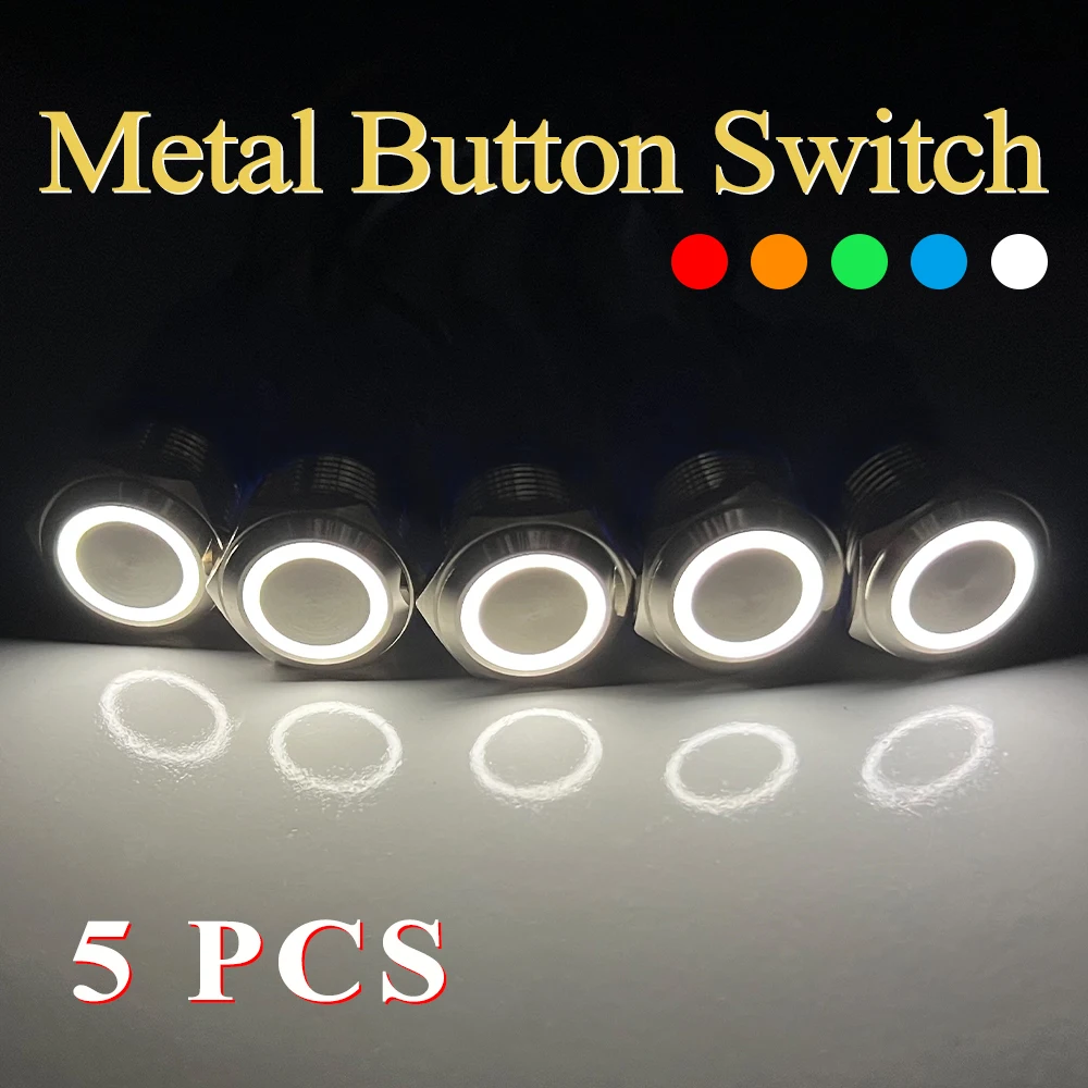 

Metal Button Switch 12/16/19/22mm Car Engine Power Switch12v 24v 220v Light LED Momentary Reset Self-locking Waterproof Button