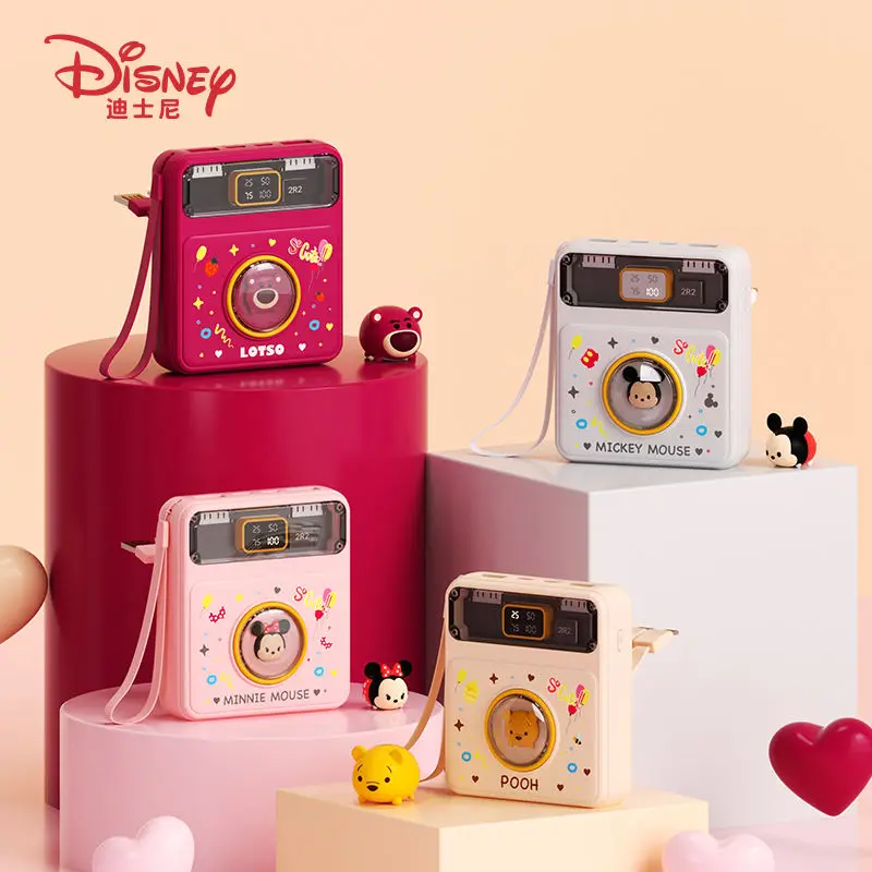 

Disney Mickey Minnie Lotso Pooh Bear large capacity cute small portable ultra-thin fast charging power bank with built-in cable