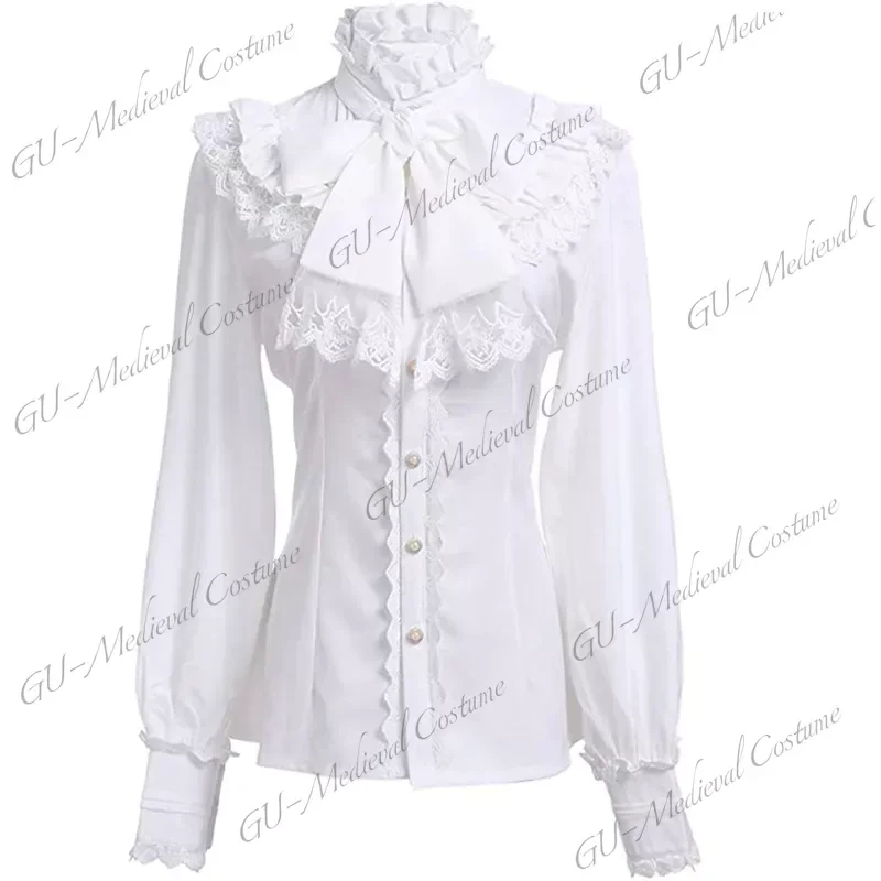 

Женская белая кружевная блузка с бантом, винтажная рубашка в викторианском стиле, эпохи вампира, эпохи Возрождения, стимпанк, Готическая средневековая рубашка, костюм на Хэллоуин