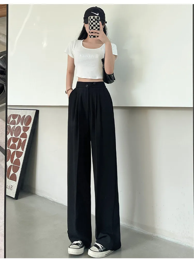 High Waist Spring Wide Leg Trousers Women Summer New Straight New Loose Drape Suit Pants Black Casual Mopping Pants 2023
High Waist Spring Wide Leg Trousers Women Summer New Straight New Loose Drape Suit Pants Black Casual Mopping Pants 2023