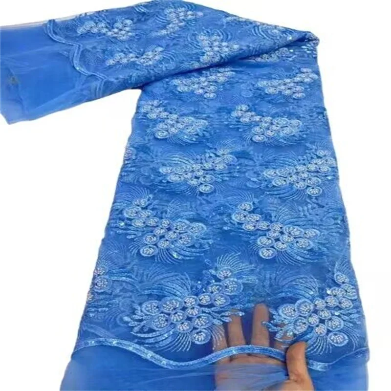 

2023 синий Высококачественный модный фиолетовый африканский тюль вышитая кружевная ткань для жениха с блестками кружевная ткань для свадебного платья