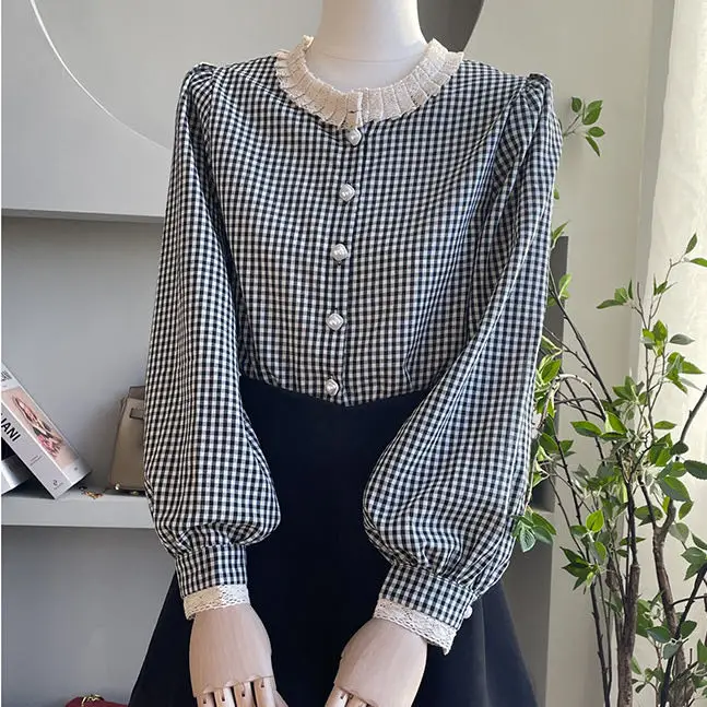 Women Long Sleeve Elegant Shirts New Arrival 2023 Spring Korean Style Vintage Lace O-neck Plaid Blouse Ladies Casual Tops Shirt
Women Long Sleeve Elegant Shirts New Arrival 2023 Spring Korean Style Vintage Lace O-neck Plaid Blouse Ladies Casual Tops Shirt