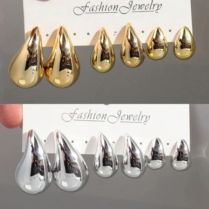

925 Sterling Silver 18K Gold Trendy Chunky Waterdrop Dupes Drop Earrings for Women Personality Glossy Teardrop Earring Jewelry