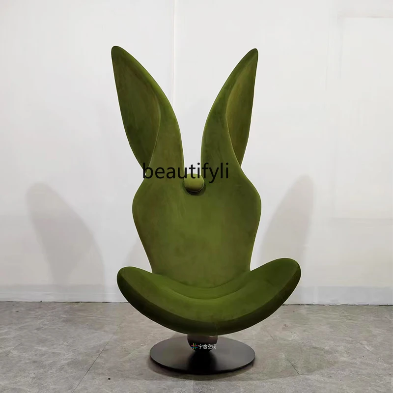 

Personality Affordable Luxury Green Armrest Rabbit Shape Armchair FRP opposite-Sex Chair Hotel Sample Room Artistic Chair