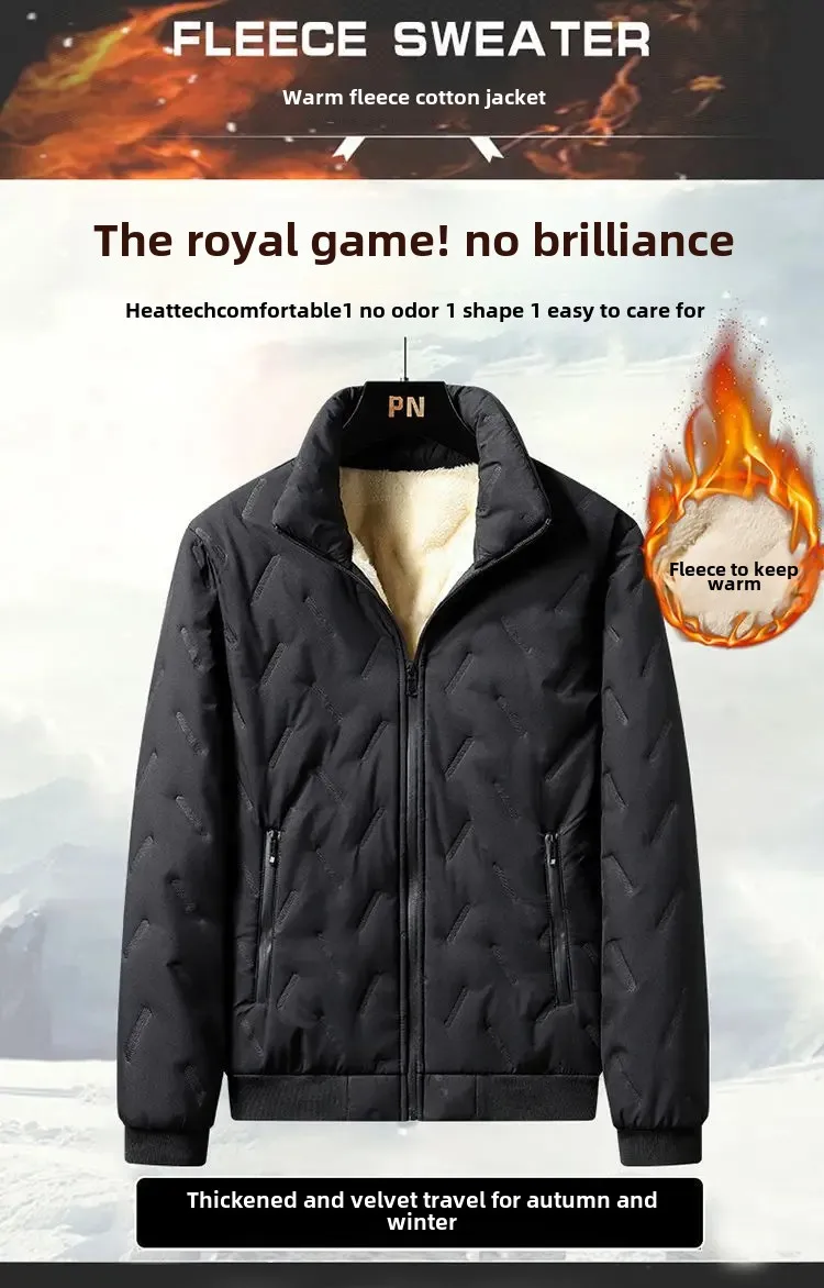 سترة شتوية للرجال مبطنة بالصوف مقاومة للرياح مقاس كبير فضفاضة وياقة واقفة مبطنة بالقطن معطف خارجي دافئ سترة شتوية للرجال مبطنة بالصوف مقاومة للرياح مقاس كبير فضفاضة وياقة واقفة مبطنة بالقطن معطف خارجي دافئ