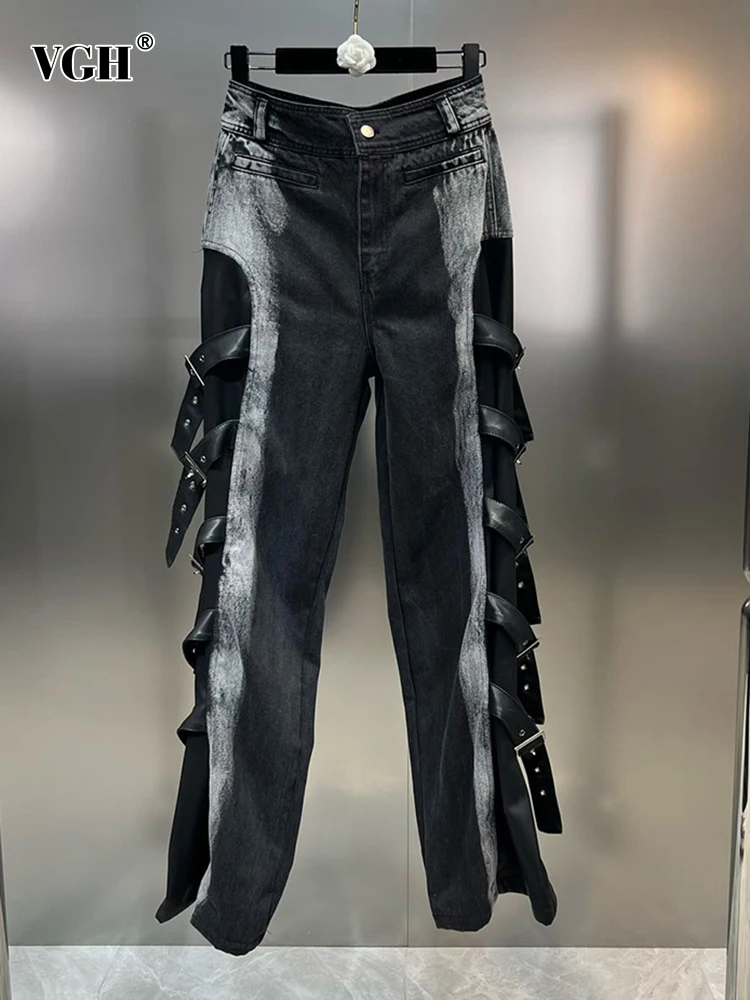VGH Patchwork Belt Casual Denim Floor Length Trousers For Women High Waist Colorblock Streetwear Loose Wide Leg Jeans Female New
VGH Patchwork Belt Casual Denim Floor Length Trousers For Women High Waist Colorblock Streetwear Loose Wide Leg Jeans Female New
