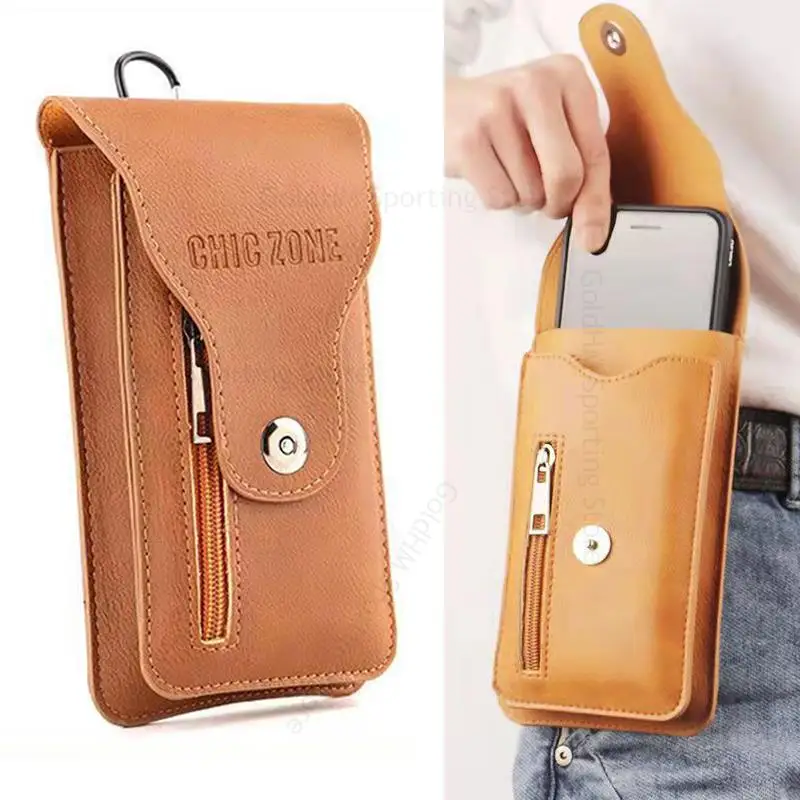 

Leather Flip Phone Pouch For ZTE nubia Z50S Pro Neo Zipper Holster Wallet Case Belt Waist Bag For Red Magic 8S 7S 6s 8 Pro Plus