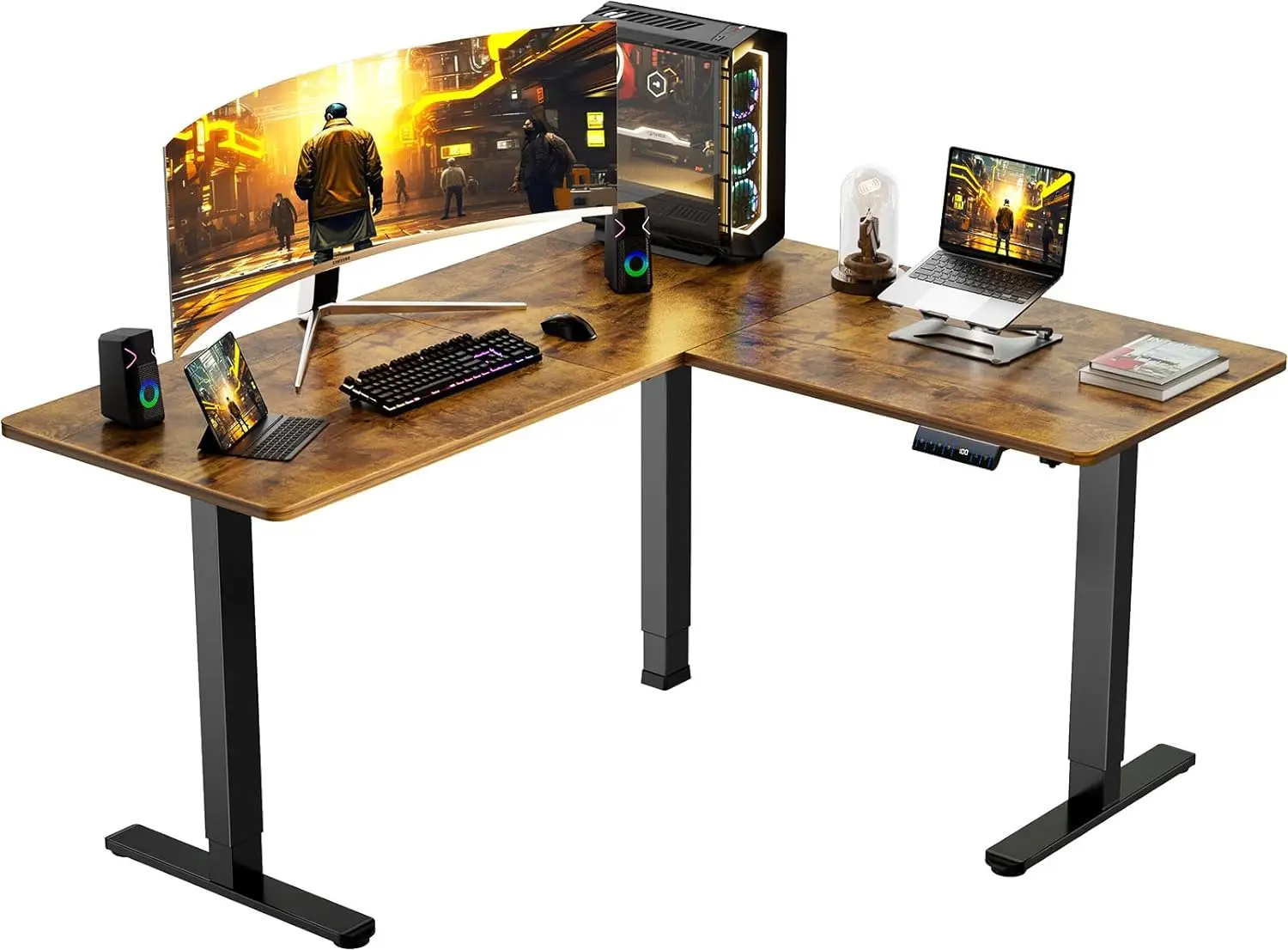 

ErGear L-Shaped Electric Standing Desk, 63 inches Double Motor Height Adjustable Sit Stand up Corner Desk, Large Home