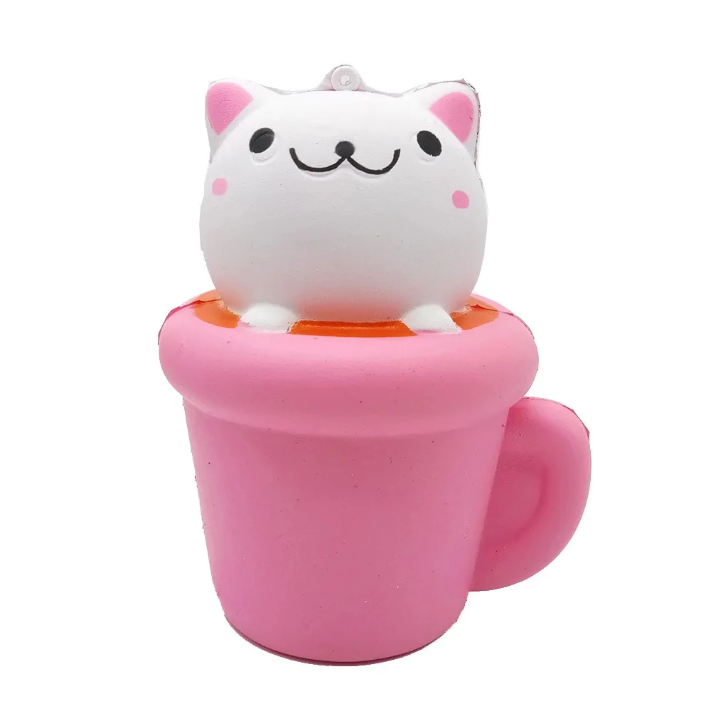 

1pc Squishy New Slow Rebound Foam Toy Pu Cat Head Cup Hamburger Bun Coffee Cup Soft And Pinched Pressure Relief Toy for Kids