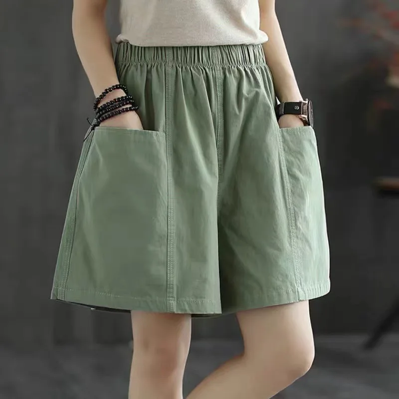 

2023 Broad-legged Shorts Female Summer Large Casual Loose Student Straight-tube Workwear Five-point Pants Female Slim Trend