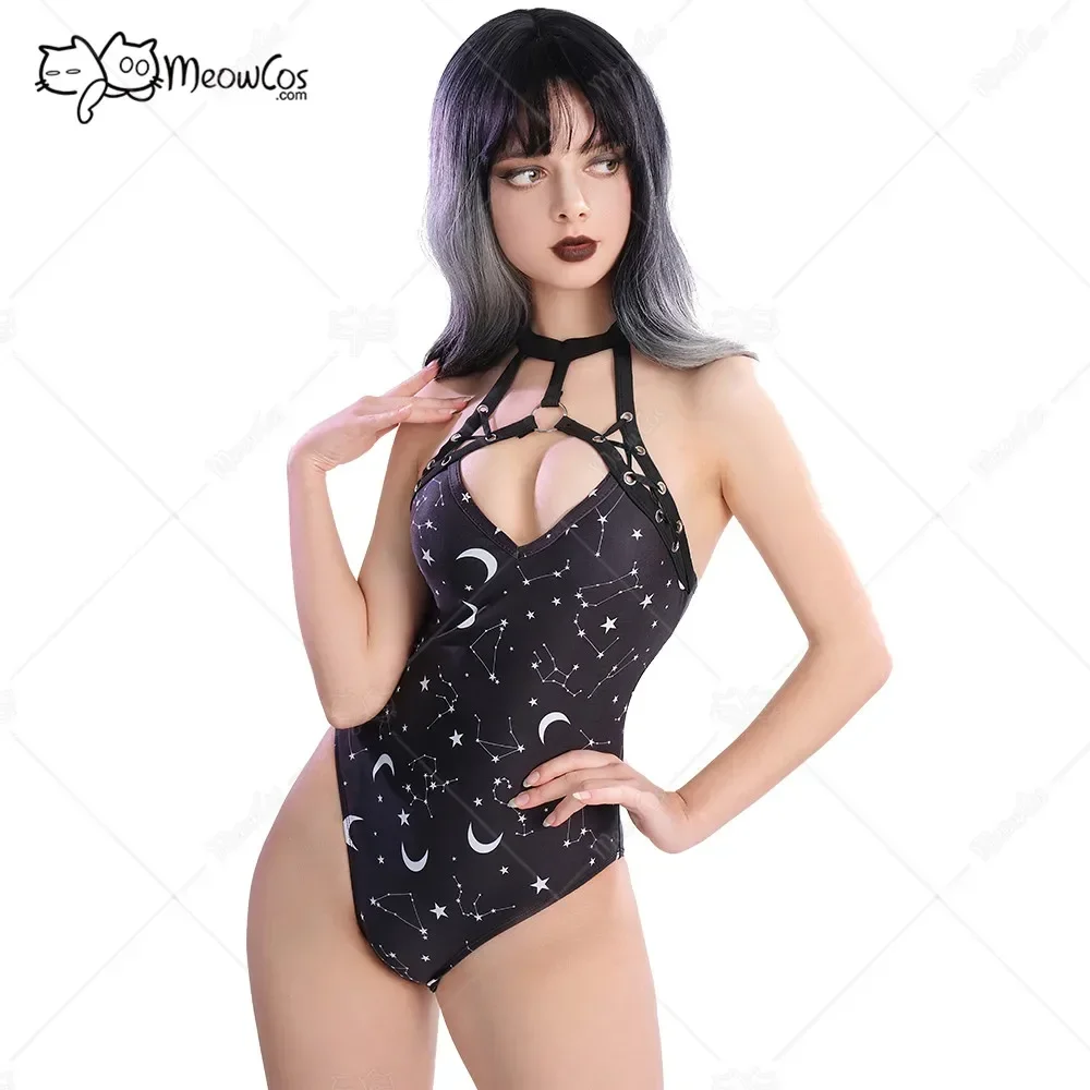 

Meowcos Miccostumes Gothic Swimsuits for Women Constellation Print Bathing Suit Tummy Control One-piece Swimwear