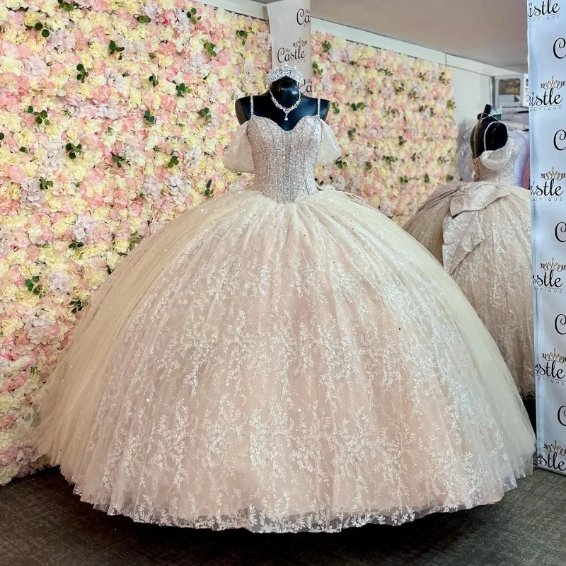 Champagne Shinning Appliques Lace Corset Spaghetti Strap Quinceanera Dresses Ball Gown Princess Dress vestidos de 15 quinceañera
Champagne Shinning Appliques Lace Corset Spaghetti Strap Quinceanera Dresses Ball Gown Princess Dress vestidos de 15 quinceañera