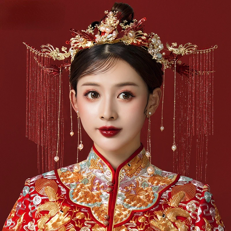 Bridal Headdress Chinese 2022 New Luxury Red Tassel Wedding Hair Ornament Female Tiaras and Crowns Hair Accessories for Women
Bridal Headdress Chinese 2022 New Luxury Red Tassel Wedding Hair Ornament Female Tiaras and Crowns Hair Accessories for Women