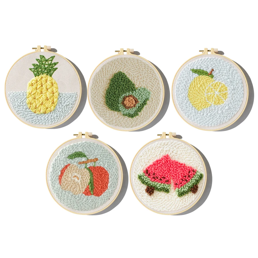 

Cartoon Fruit Punch Needle Starter Kits Soft Yarn Punch Needle Embroidery Kit Easy Beginner Embroidery Kit Magic Stitch Home