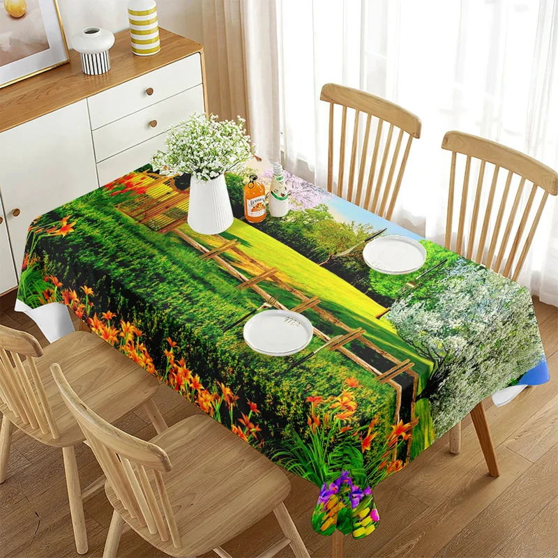 

Beautiful Garden Rectangular Tablecloth Natural Landscape Decor Rectangular Tablecloth Dining Room Outdoor Picnic Mat Decoration