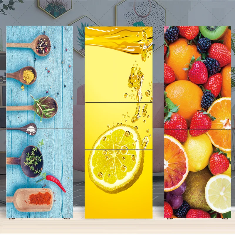 Kitchen Food Fruit Refrigerator Sticker Full Film Kitchenware Removable Renovation Freezer Door Cover Side Decoration Stickers
Kitchen Food Fruit Refrigerator Sticker Full Film Kitchenware Removable Renovation Freezer Door Cover Side Decoration Stickers