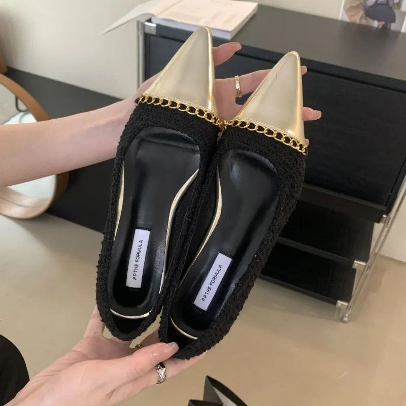 Fashion Metal Chain Decoration Low-heeled Shoes Women Elegant Pointed Toe Shallow Brand Designer Shoes Comfort Zapatos De Mujer 39 S82a08d90b6a94a64b3948bb476880c87b