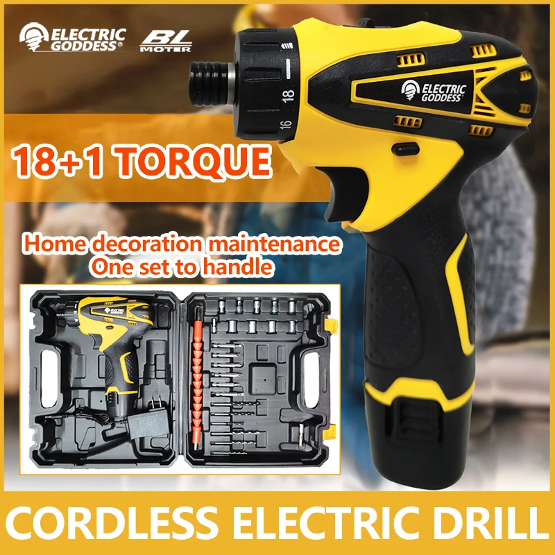 

Electric Goddess 12V Electric Screwdriver Drill Impact Driver Adjust Torque Drill Accessory set With 2000mAh Battery Power Tools