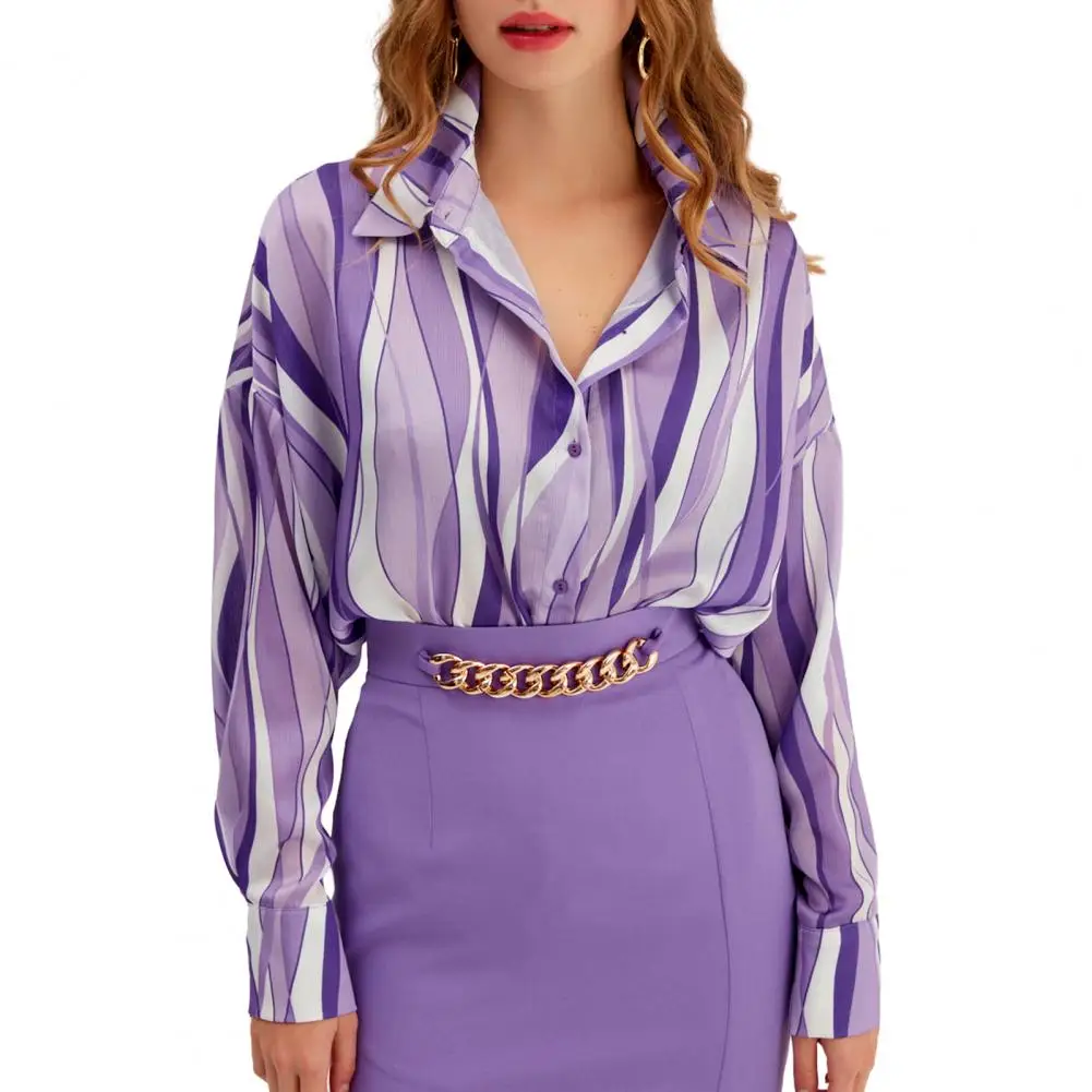 Women Fall Spring Shirt Color Matching Striped Loose Cardigan Lapel Buttons Long Sleeve Smooth Mid Length shirts & blouses
Women Fall Spring Shirt Color Matching Striped Loose Cardigan Lapel Buttons Long Sleeve Smooth Mid Length shirts & blouses