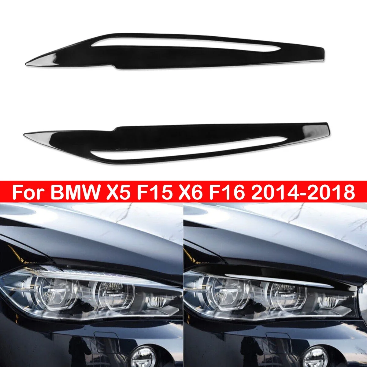

For BMW X5 F15 X6 F16 2014-2018 Gloss Black Carbon Car Front Headlight Eyebrow Eyelid Trim Sticker Cover ABS Decorative Frame