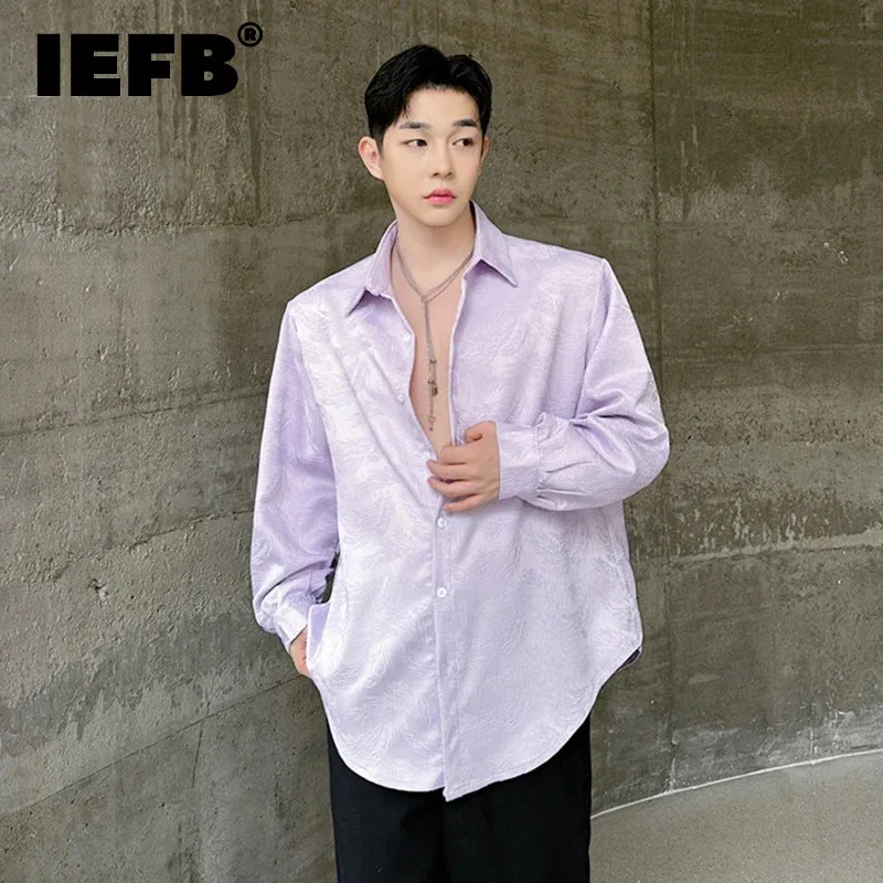 

IEFB Chinese Style Shirt Men's Loose Casual Long Sleeve Jacquard Niche Design Fashion Lapel Male Top 2024 Summer New 9C5733