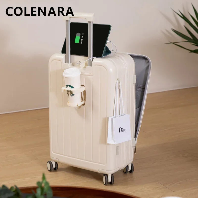 

COLENARA High Quality Suitcase Front Opening Boarding Box USB Charging Trolley Case 20"22"24"26 Inch with Wheels Rolling Luggage