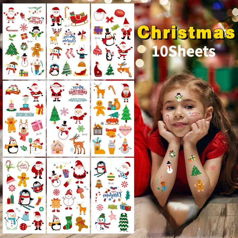 10Pcs Cartoon Christmas Temporary Tattoo Stickers Ghost Santa Claus Children Tattoo For Kid Winter Elements Waterproof Tattoo
10Pcs Cartoon Christmas Temporary Tattoo Stickers Ghost Santa Claus Children Tattoo For Kid Winter Elements Waterproof Tattoo