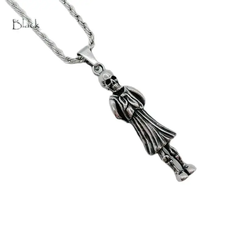 

2024 new Black Knight Lady dress skull pendant necklace stainless steel Gothetic punk lady skull in dress hip hop necklace