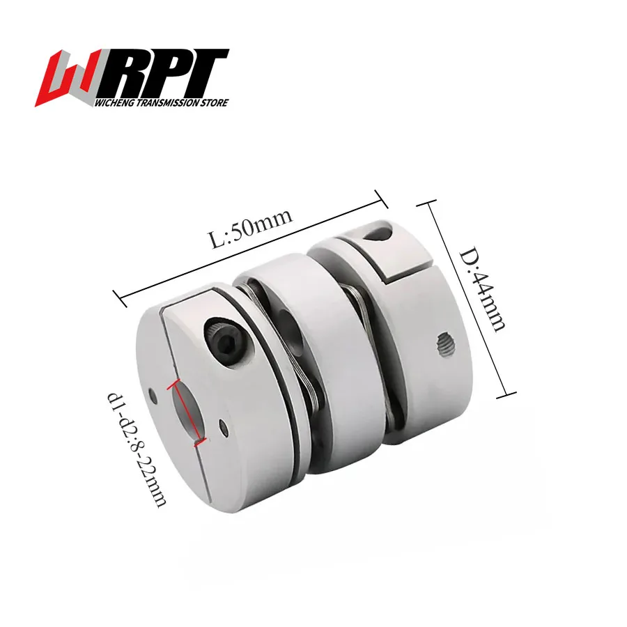 

Aluminum Alloy Coupling Double Diaphragm Elastic High Torque Coupling Encoder Motor Connection Can Be Keyed WQ-44x50