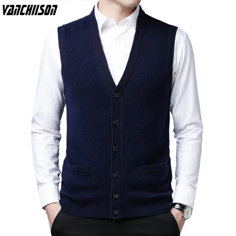 

Men 50% Wool Vest Sleeveless Knit Buttons Down Basic Sweater Cardigan Thick for Autumn Winter Male Business Fashion Casual 00449