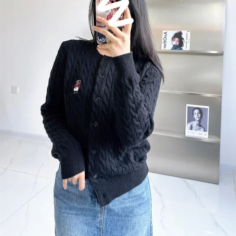 

2024 Autumn Winter New Women Cardigan 70% wool +30% Cashmere Bear Sweater Women's Korean Fashion Pullover Knitted Jumper Top