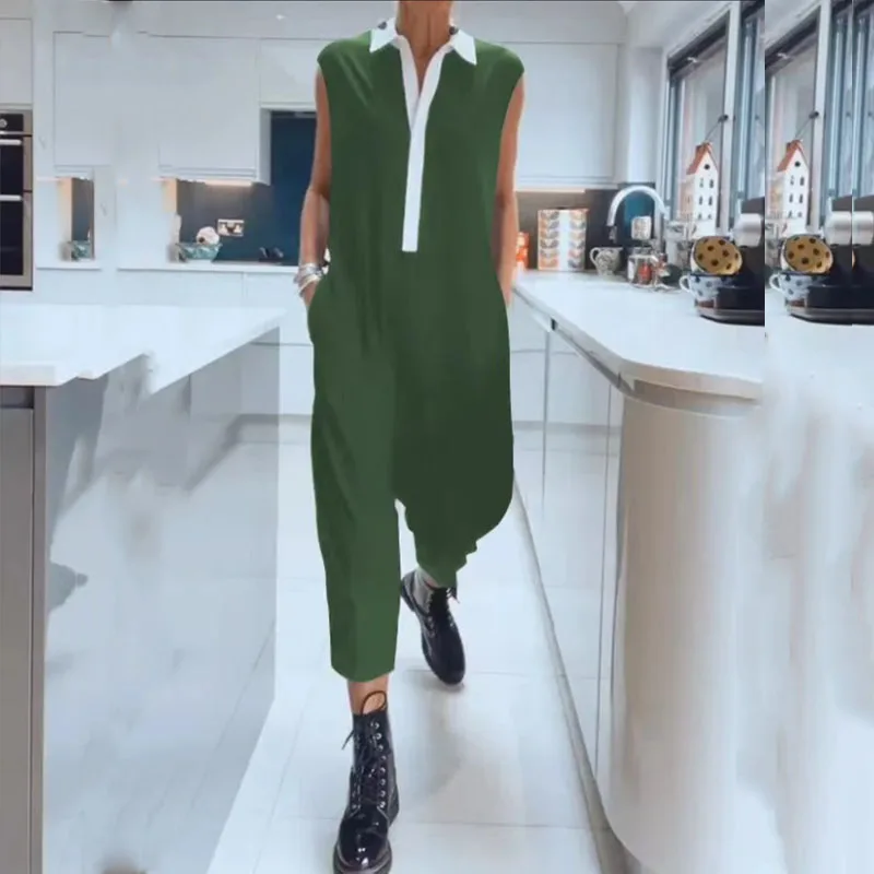 Women Elegant Turndown Collar Long Jumpsuit 2024 Casaul Sleeveless Pocket Loose Romper Fashion Colorblocking Playsuits Overalls
Women Elegant Turndown Collar Long Jumpsuit 2024 Casaul Sleeveless Pocket Loose Romper Fashion Colorblocking Playsuits Overalls