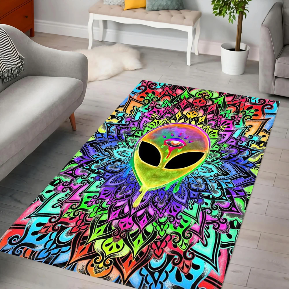 

HX New Fashion Floor Mats Fantasy Alien Vintage Mandala Pattern 3D Print Carpets for Living Room Doormat Area Rugs Bath Mat