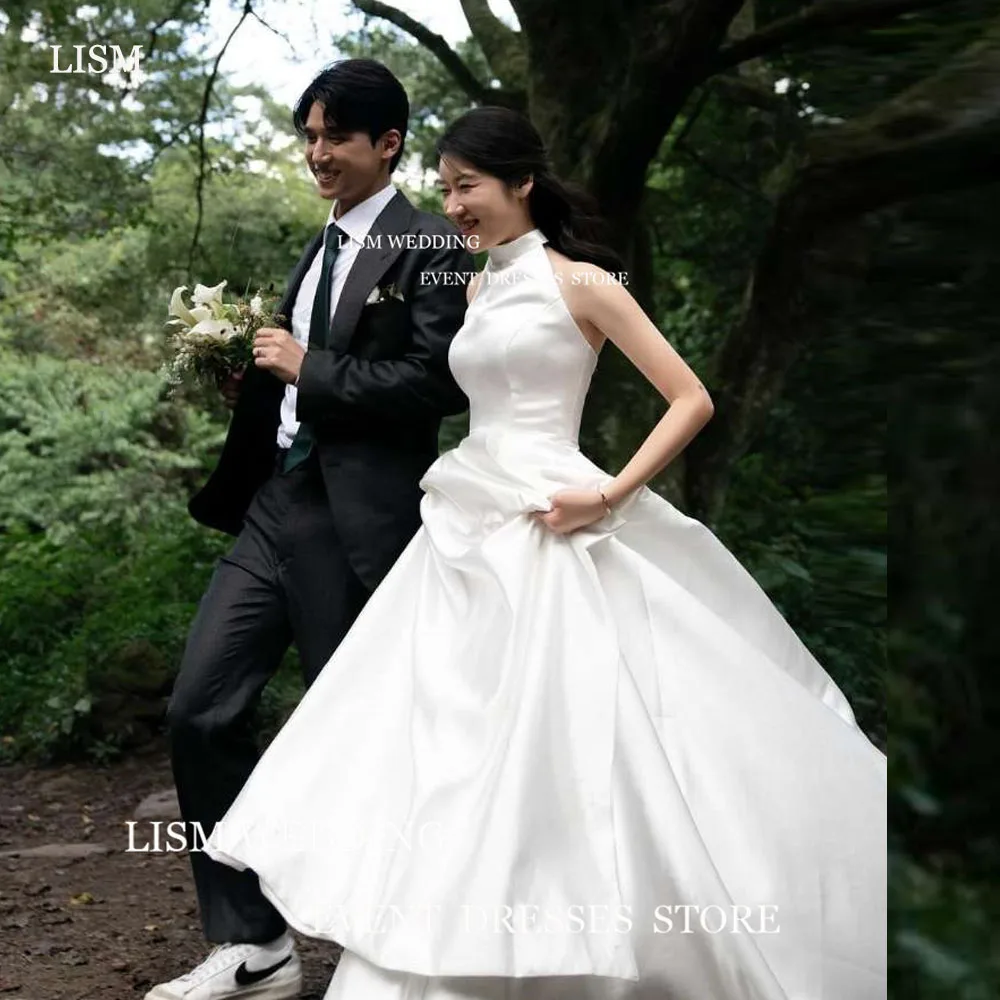 LISM Elegant A-Line Wedding Dresses Halter Sleeveless Floor Length Bridal Gowns For Korean Women Custom Vestido de noiva 2024
LISM Elegant A-Line Wedding Dresses Halter Sleeveless Floor Length Bridal Gowns For Korean Women Custom Vestido de noiva 2024