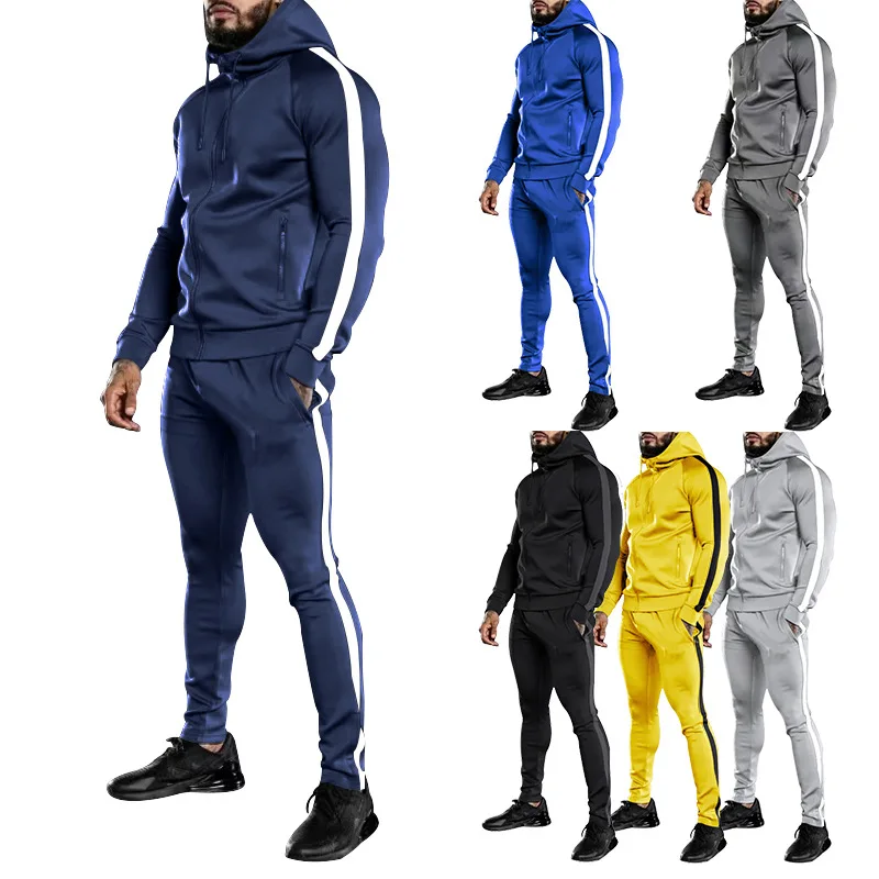 

New Men's Autumn and Winter Set Hooded Colored Running Training Fitness Set