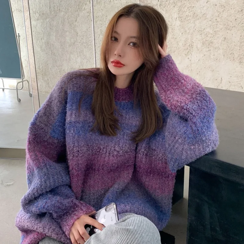 

Винтажный вязаный элегантный универсальный бархатный вязаный свитер джемпер новая Корейская женская одежда Y2K топы с круглым вырезом цветной свитер для женщин