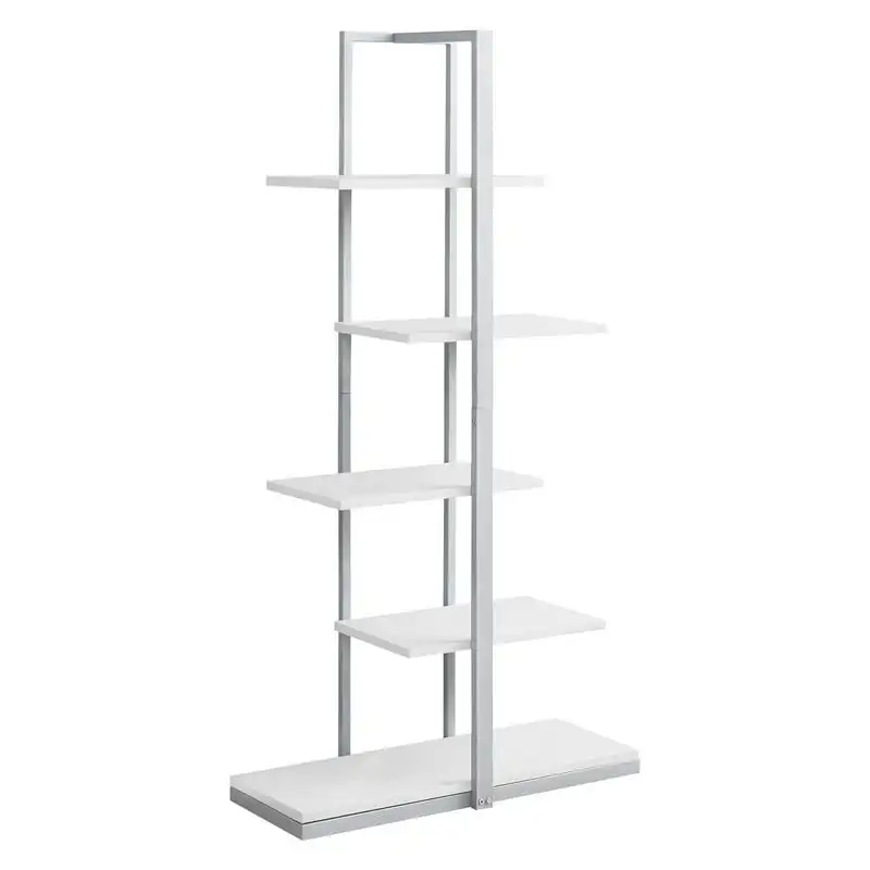 

Bookshelf, Bookcase, Etagere, 5 Tier, 60"H, Office, Bedroom, Metal, Laminate, White, Grey, Contemporary, Modern