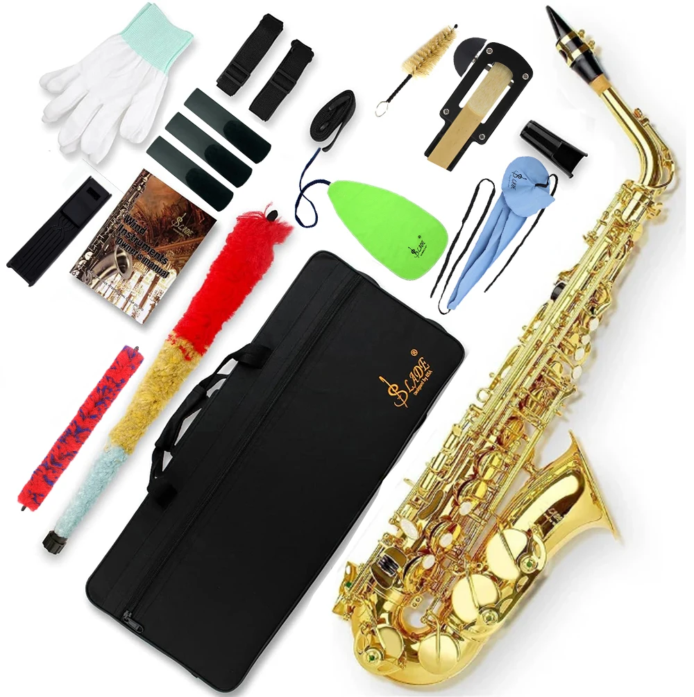 

SLADE Gold Saxophone Brass Eb Alto Saxophone with Cleanning Cloth Reed Clip Trimmer Strap Glove Parts for Beginners Adults
