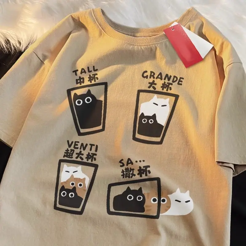 Japanese Retro Pure Cotton Short Sleeved T-shirt for Women Summer New Cat Coffee Funny Couple Round Neck Top for Men Clothes Ins
Japanese Retro Pure Cotton Short Sleeved T-shirt for Women Summer New Cat Coffee Funny Couple Round Neck Top for Men Clothes Ins