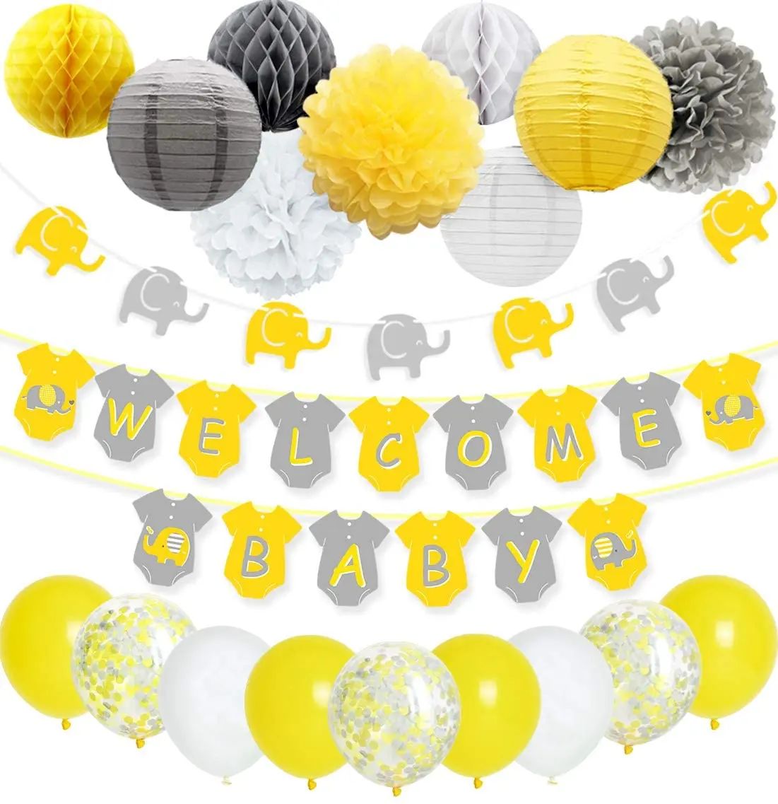 JOYMEMO-Elephant Garland Confetti Balloons, Welcome Baby Shower Decorations, Boy or Girl, Yellow and Grey
JOYMEMO-Elephant Garland Confetti Balloons, Welcome Baby Shower Decorations, Boy or Girl, Yellow and Grey